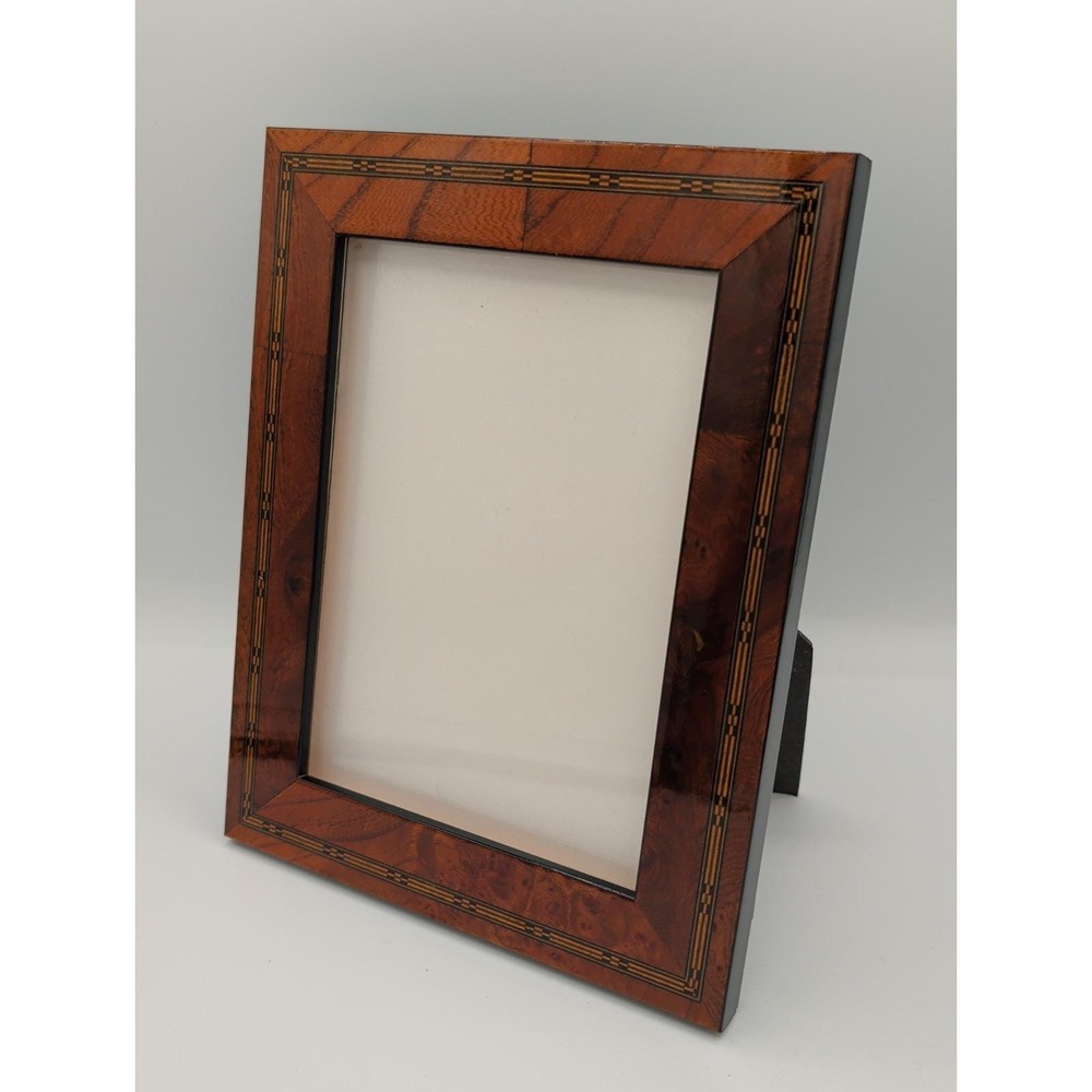 Vtg Wood Inlay Marquetry Picture Checkered Frame 5x7